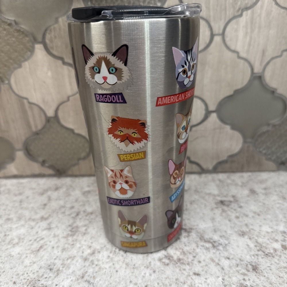 Tervis Tumbler Flat Art Cat 18/8 Stainless Steel Copper Lined Insulated 20oz Lid - Picture 2 of 4